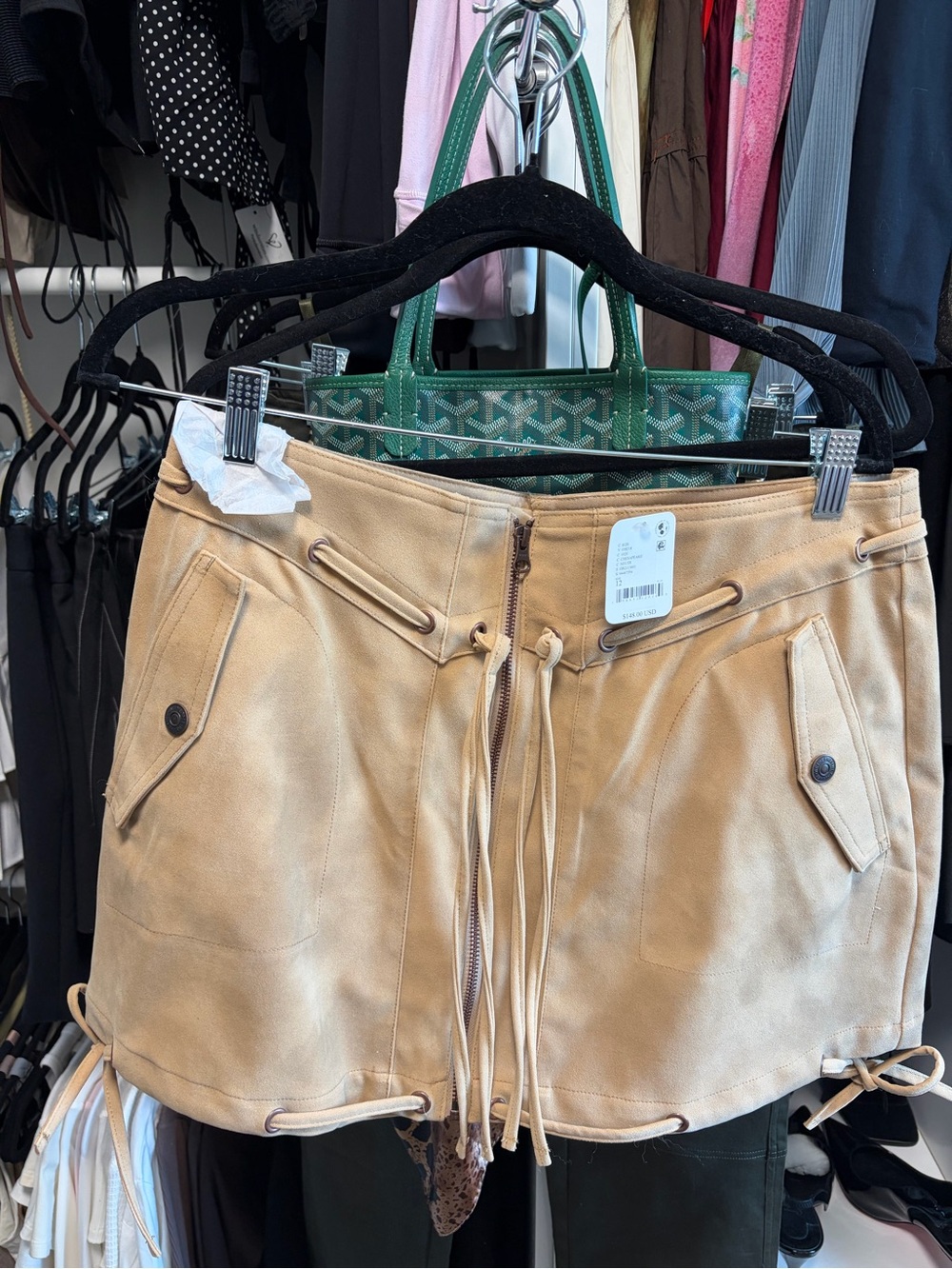 Free People Tan Suede Drawstring Skort